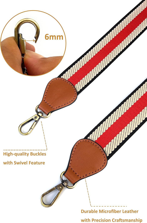 Purse Straps Replacement Crossbody with Brass Hardware 1-1/2 Inch Black Red Offwhite Adjustable Shoulder Guitar Strap for Handbag...