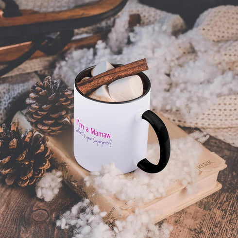 3dRose mug_193738_4 I'M A Mamaw What's Your Superpower - Hot Pink - Funny Gift For Grandma Mug, Black/Pink, 11 oz...