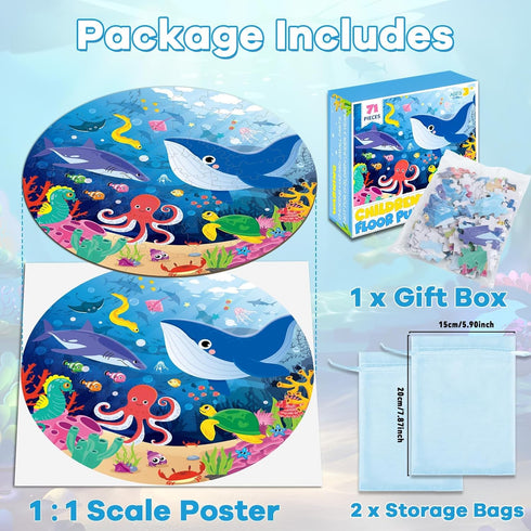 22.8 inch Jumbo Floor Puzzle for Kids Under The Sea Large Floor Puzzle Underwater World Round Puzzles for Toddler Children 4-6 Years Ocean Theme D...