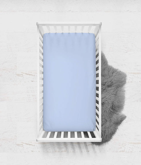 Bacati - ONE Solid Boys 100% Cotton Percale Universal Baby US Standard Crib or Toddler Bed Fitted Sheet (Light Blue)...
