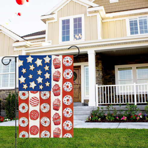 4th of July Patriotic Garden Flag Memorial Day Donuts Garden Flags 12x18 Inch Double Sided Burlap Summer Ice Cream House FLags for Independence Da...
