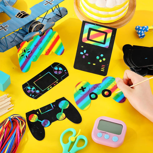 RoundFunny 60 Pieces Video Game Scratch Cards Gamer Party Favors Scratch Crafts Paper Party Ornaments for Birthday Goodie Bag Classroom Reward DIY...