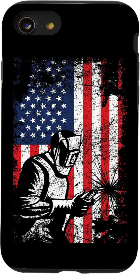 iPhone SE (2020) / 7 / 8 Welder Gifts American Flag Patriotic Distressed Welding Case...
