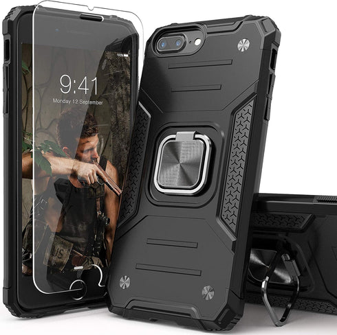 for iPhone 8 Plus Case with Screen Protector,Shock Absorption Drop Test Cover with Car Mount Kickstand Lightweight Protective Phone Case for iPhon...
