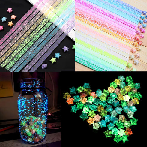 1260 Sheets Luminous Origami Star Paper Strip with 6 Patterns Glow in Dark Folding Stars Paper Lucky Stars Paper for DIY Handmade Crafts Paper Sta...
