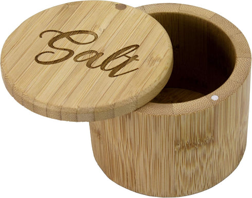 Totally Bamboo Salt Cellar Bamboo Storage Box with Magnetic Swivel Lid, 6 Ounce Capacity, Salt Engraved on Lid...