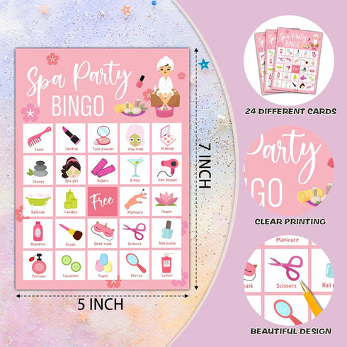 Spa Bingo Cards, Beauty Themed Bingo Games for 24 Players, Spa Games for Family Friends Large Group Activities, Sleepover Party Favors Supplies De...