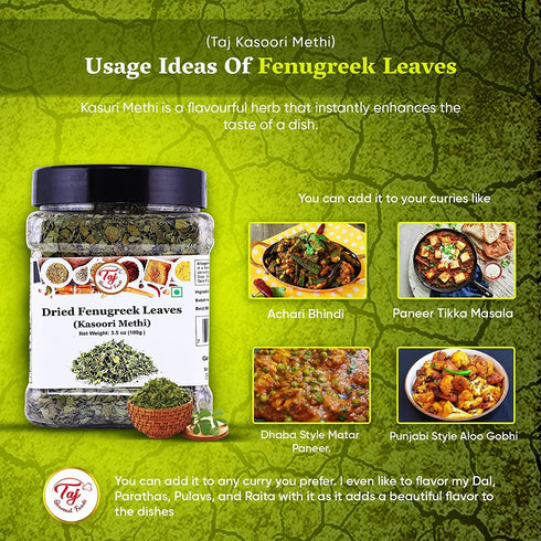 TAJ Kasoori Methi | Dried Fenugreek Leaves | Product of India | 1oz (28g)...
