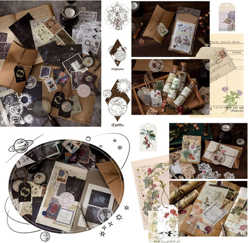 180Pcs Vintage Scrapbook Stickers Set, Junk Journal Sticker Supplies Kit, Antique Retro Natural Collection, Diary Journal Embellishment Supplies W...