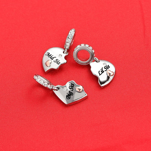 Nana Mom Mother Daughter Son Sisters Rose Gold Tone Heart Puzzle Dangle Charms Compatible with Pandora Bracelet set for 3...