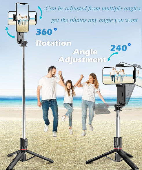 Selfie Stick Tripod with Light Extendable Selfie Stick with Detachable Wireless Remote Shutter Travel Video Tripod Stand Cell Phone Mount Holder C...
