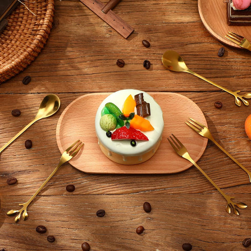 Stainless Steel Leaf Coffee Spoon and Appetizer Fork Tableware Dessert Spoon Mini Dessert Utensils Set Creative Demitasse Spoons and Forks for Sti...