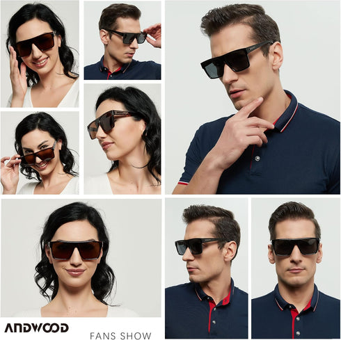 ANDWOOD Square Polarized Sunglasses For Men Women UV Protection Oversized Flat Top Big Shades Fashion Driving Sun glasses...