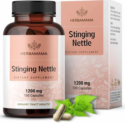 HERBAMAMA Stinging Nettle Capsules - 1200mg Stinging Nettle Root Extract for Urinary Tract Support - Vegan, Non-GMO Urtica Dioica Supplement, 100 ...