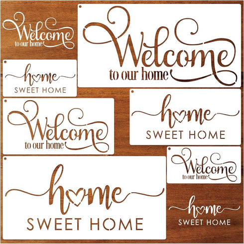 6 Pieces Welcome Stencils for Painting on Wood, Family Doormat Stencils Welcome Sign Templates for Painting Fabric Wall Wood Sign (Welcome-2)...