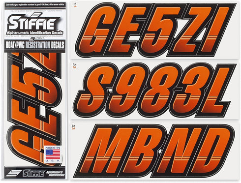 STIFFIE Techtron Orange/Black 3" Boat & PWC Registration Decals • Numbers Letters Stickers...