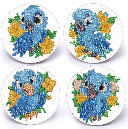 4 Pcs Diamond Art Painting Creative Coasters DIY Animal Bluebird Diamond Art Coasters Diamond Painting Kits Diamond Non Slip Coaster for Beginners...