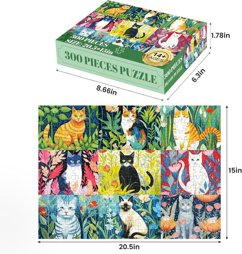 Puzzle for Adults 300 Pieces-Cats and Flowers-Jigsaw Puzzle Featuring Cats being Their Cute Selves in Flower Arrangements-Thick, Sturdy Pieces Cha...
