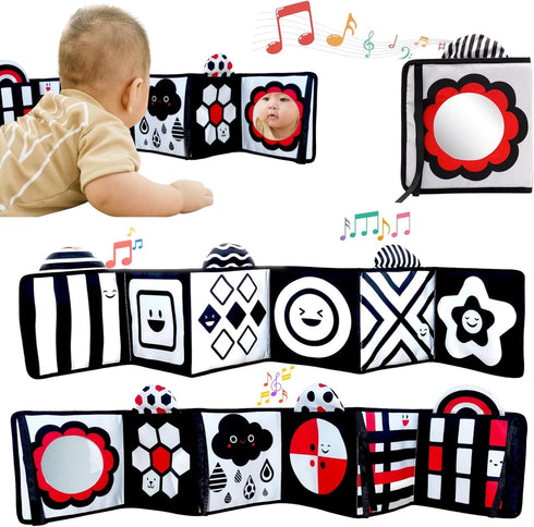 Black and White Baby Toys – High Contrast Soft Sensory Book with Mirror for Newborn Development, Perfect Tummy Time Toy for Infants 0-12 Months...