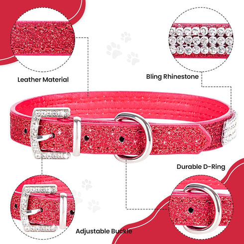 Apasiri Rhinestone Dog Collar for Small Dogs, Red Leather Dog Collar, Cute Dog Collar, Bling Dog Collars for Medium Dogs, Diamond Dog Collar Cat C...