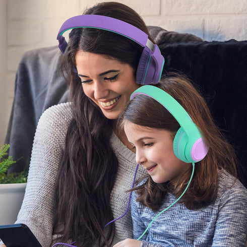 A8 Kids Headphones with Microphone, Lightweight Folding Stereo Bass Headphones with 1.5M No-Tangle Cord, Portable Wired Headphones for Smartphone ...