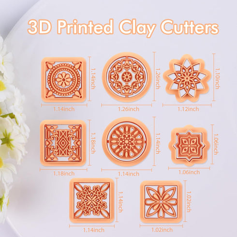 Puocaon Porcelain Tile Clay Cutters - 8 Pcs Terracotta Tiles Clay Cutters for Polymer Clay Earrings Making, Portuguese Tiles Pattern Clay Jewelry ...