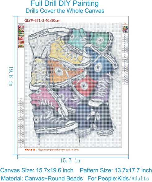 GELANYOUPIN Full Round Drill 5D DIY Rhinestone Painting Shoes Pattern Embroidery Cross Stitch 5D Beads Mosaic Home Decor Gift (40x50cm/15.7x19.6in...