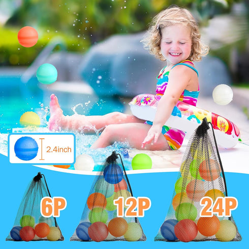 Reusable Water Balloons, 12PCS Water Balloons Quick Fill For Kids, Pool Toys Silicone Self Sealing Water Balls For Boys&Girls Outdoor Activities S...