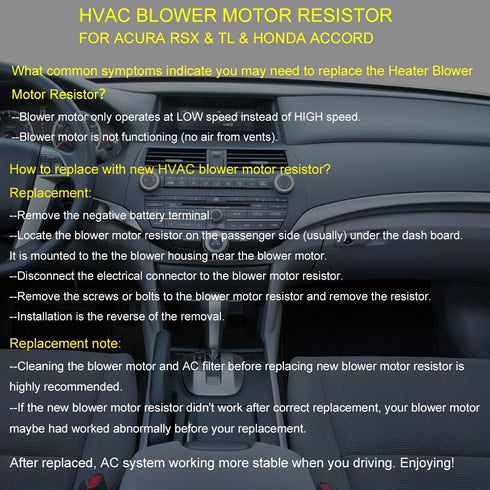 FAERSI HVAC Fan Blower Motor Resistor Replacement for 2002-2006 Acura RSX, 2004-2008 Acura TL, 2003-2007 Honda Accord Replaces JA1382 79330S6M941 ...