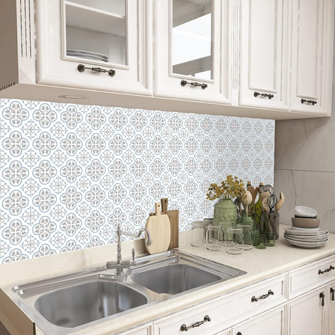 Blue & White 10pcs Acrylic Tile Stickers, 6x6in Peel and Stick Backsplash Tile, Bathroom & Kitchen Wall Decals, Easy to Apply Just Peel & Stick fo...