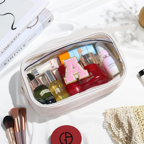 Initial Travel Makeup Bag Pouch, Clear Toiletry Bag for Women Travel Accessories Cosmetic Bag Skin Care for Teen Make Up Bags Birthday Gifts for W...