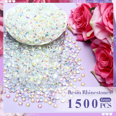 1500PCS 6mm Transparent Clear AB Flatback Rhinestones, Flatback Resin Jelly Rhinestone for Crafts DIY Clothes Shoes Tumblers Mugs Nail Art, Bedazz...