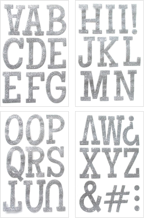 S·E·I Classic Glitter Heat Transfers Iron-on T-Shirt Letters, 3-Inch, Silver 4 Count...