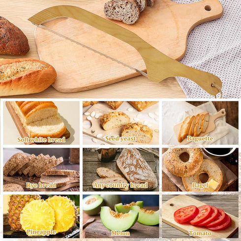 Bread Bow Knife 15.7" Serrated Bread Knife, Wooden Bread Cutter for Homemade Bread, Bow Knife for Sourdough, Bread Slicing Knife Bread Saw Kitchen...
