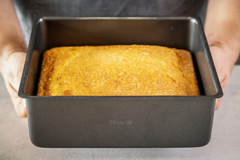 MasterClass 25 cm Deep Cake Tin with PFOA Non Stick and Loose Bottom, 1 mm Carbon Steel, 10 Inch Square Pan...