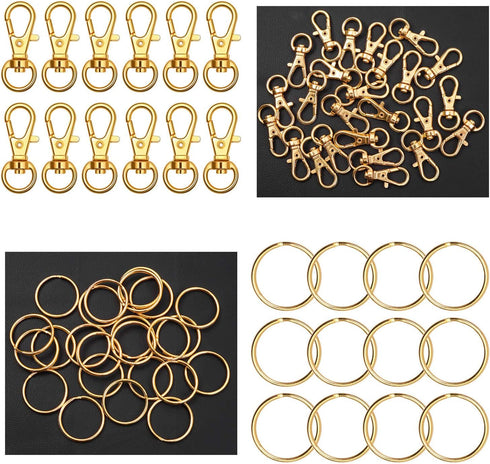 Anezus 100Pcs Craft Tassel Set - 50 Tassels, 25 Lobster Clasp Keychains, 25 Rings for Acrylic Keychains, Gold...