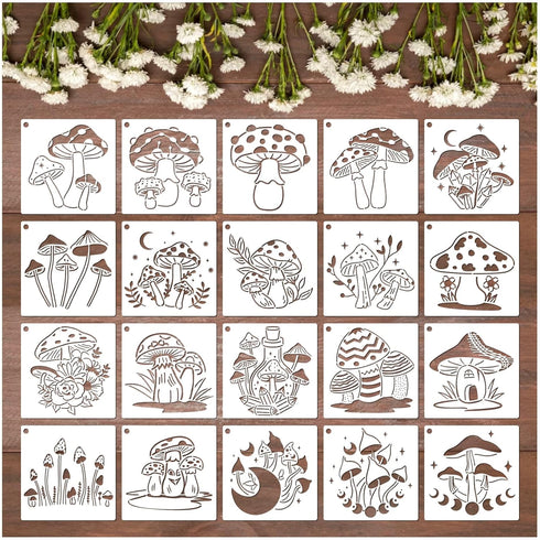 20 Pieces Mushrooms Stencils Template, Reusable Boho Mushroom Moon Flowers Stencils for Painting on Wood, Canvas, Tile, Scrapbook, Fabric, Pillows...