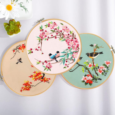 Santune 3 Pack Embroidery Kits for Adults Cross Stitch Kits for Beginners Hand Embroidery with Bird Patterns and Instructions Hobby Kits for Adult...