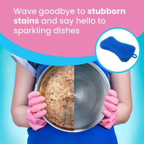 Silicone Dish Sponge - Dishwashing Kitchen Scrubber - Double Sided Sponge Brush - Multipurpose & Reusable Silicone Dish Sponges for Dishes, Fruits...