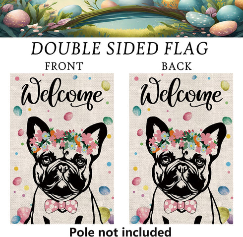 Easter Garden Flag Easter Egg French Bulldog Dog Double Sided Flags for Outside Welcome Holiday Flowers Outdoor Lawn Yard Decorations 12.5x18 Inch...