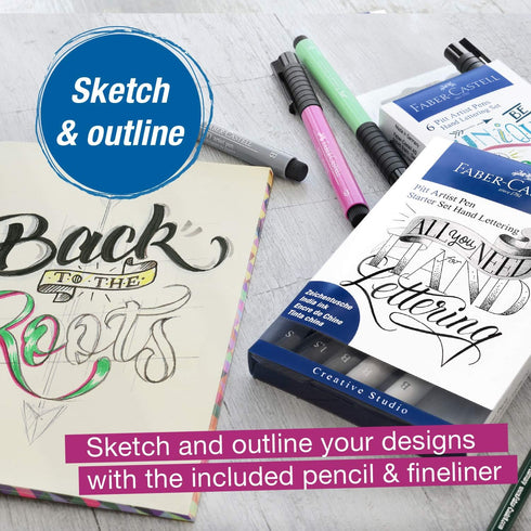 Faber-Castell Pitt Artist Pen Hand Lettering For Beginners Set - Hand Lettering 101 with 7 Pitt Lettering Pens...