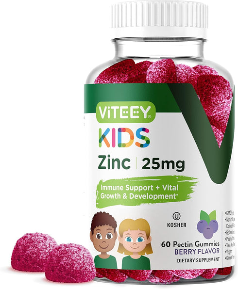 Zinc for Kids Gummies, 25mg - Immune Support for Kids & Teens - Powerful Natural Antioxidant, Kids Zinc Vitamin Supplement - Vegan, Gelatin Free, ...