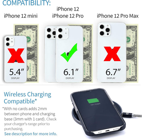 Dockem Luxe M1 Card Case for iPhone 12 & 12 Pro: Slim Canvas-Style Synthetic Leather Wallet Case with Built-in Metal Plate for Magnetic Mounting a...