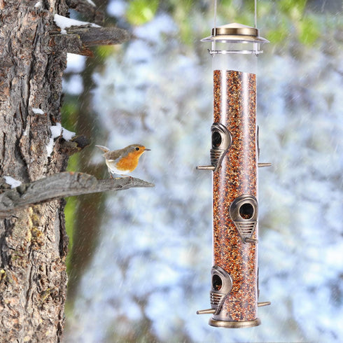MIXXIDEA Metal Tube Bird Feeders for Outdoors Hanging Bird Feeders for Outside Wild Birds Feeder 6 Ports Hanging Bird Feeder Attract Birds in Your...
