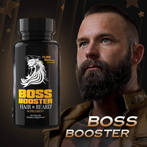 Bossman Boss Booster Supplement – 60 Capsules – MSM and 10,000 MCG Biotin Beard Growth Vitamins for Men – 30-Day Supply...