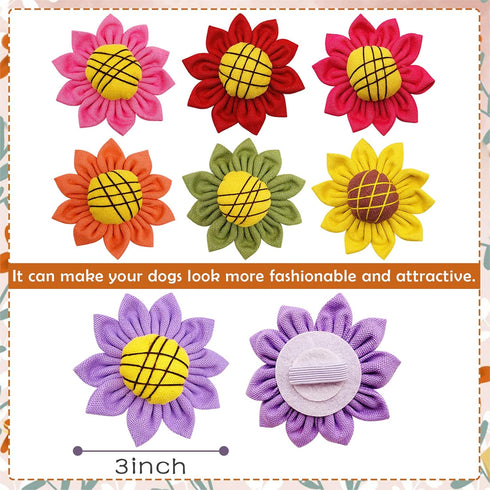8PCS Dogs Collar Flowers Large Bows Charms Attachment Acessories Sliders Sunflower Pink Yellow Purple Orange Red for Large Medium Puppy Doggy Pet ...