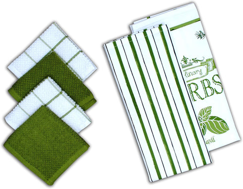 AMOUR INFINI Cotton Kitchen Towels and Dishcloths 6 Piece - 4 Terry Dishcloths (12” x 12”) and 2 Cotton Kitchen Towels (28” x 18”) for Gifting and...