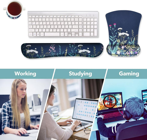 AIMSA Ergonomic Keyboard Wrist Rest and Mouse Pad with Wrist Support Set, Memory Foam Non-Slip Rubber Base, for Home, Office, Easy Typing, Pain Re...