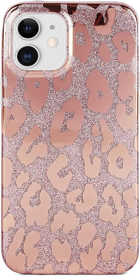 J.west Case Compatible with iPhone 12/12 Pro 6.1-inch, Luxury Saprkle Bling Glitter Leopard Print Design Soft Metallic Slim Protective Phone Cases...