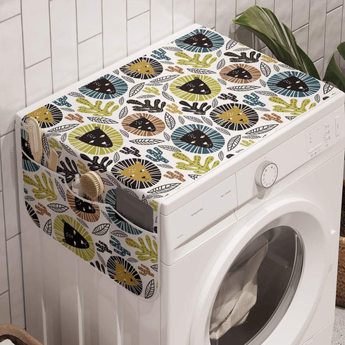 Ambesonne Lion Washing Machine Organizer, Unusual Illustrations of Portraits Branches, Anti-slip Fabric Top Cover for Washer Dryer, 47" x 18.5", M...